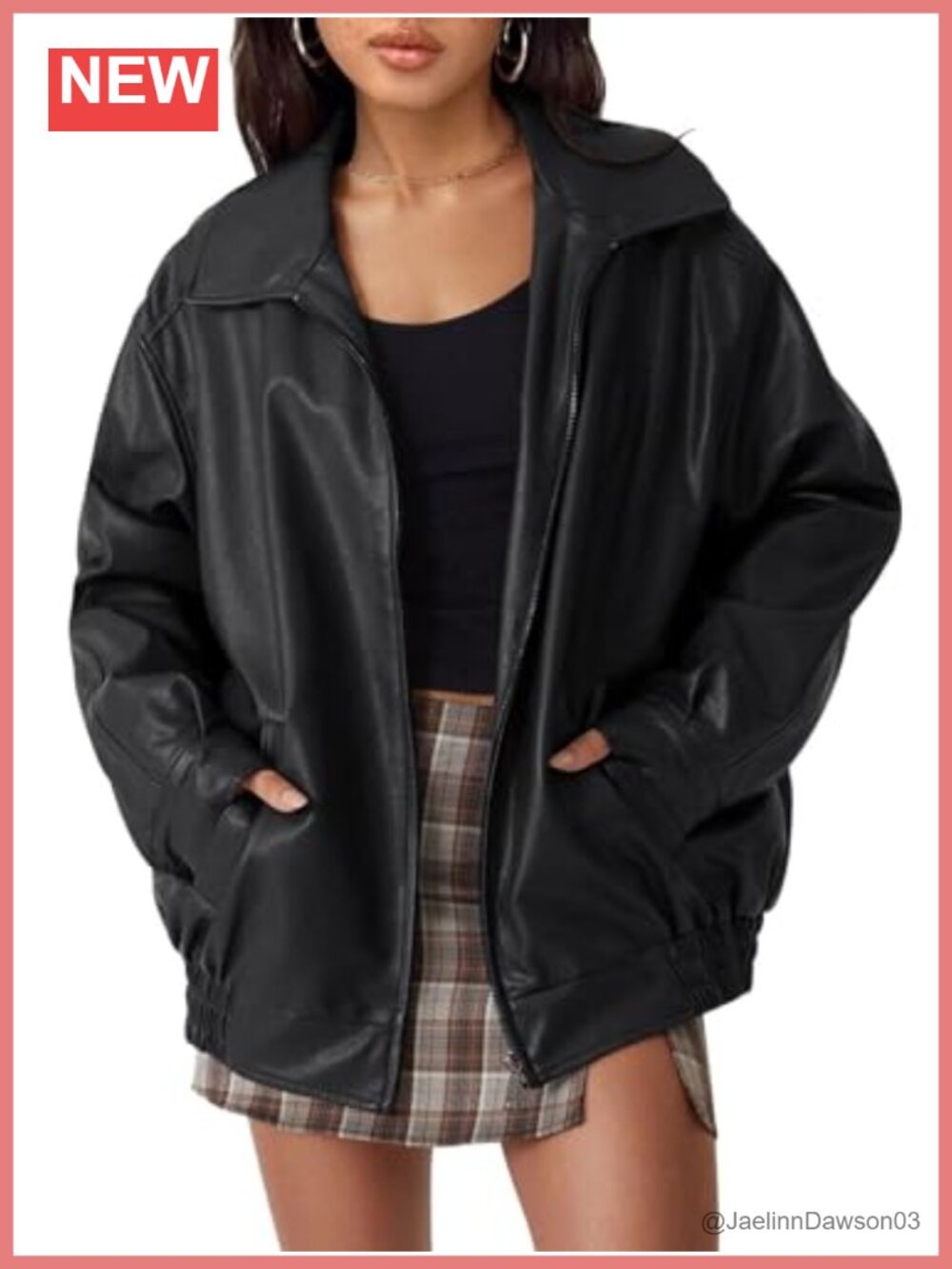 Oversized Faux Leather Zip Up Moto Bomber Jacket Women's Fall